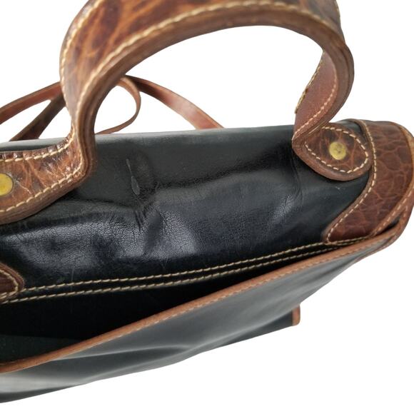 Brahmin Black Brown Leather Crocodile Embossed Top Handle Satchel Bag - Vintage - Picture 6 of 16